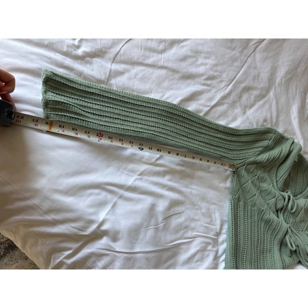 Hollister Sage Green Tie Front Pointelle Knit Cropped Cardigan Sweater Small - Picture 6 of 8